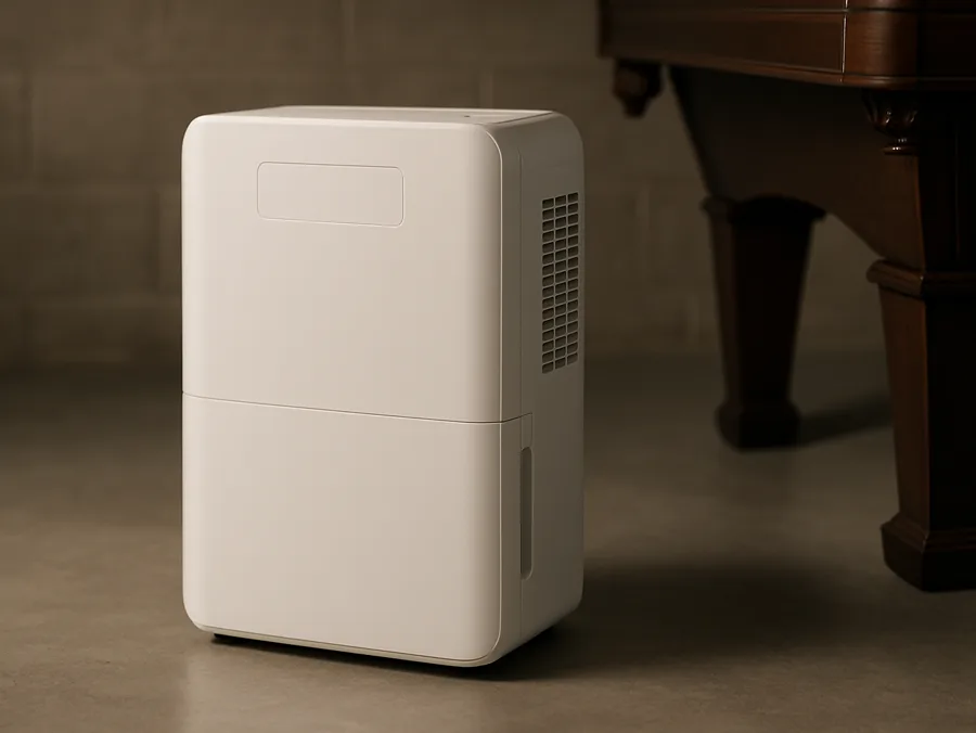 Basement dehumidifier with drain hose